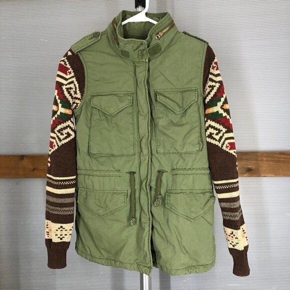 Ralph Lauren Denim &‎ Supply Field Jacket Military Green & Aztec Knit Sz XS - Picture 2 of 15